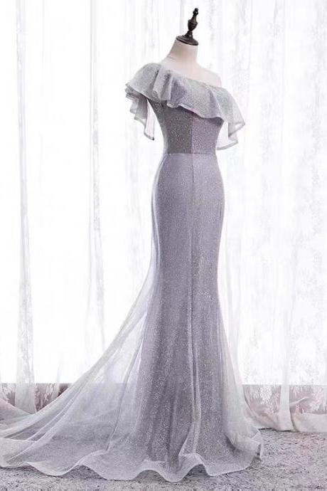 Mermaid evening dress, high sense ,gray socialite dress, one shoulder bodycon dress,custom made