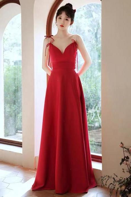 Spaghetti Strap V-neck Prom Dress , Red Dress,sexy Satin Evening Dress,custom Made