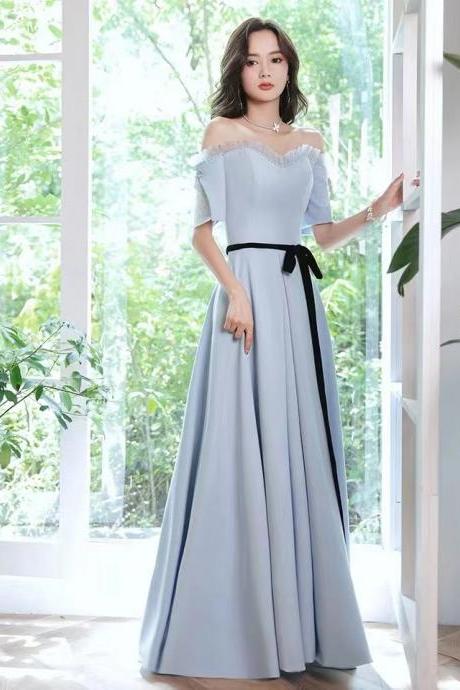 Blue evening dress, high sense, off shoulder bridesmaid dress, elegant prom dress,custom made