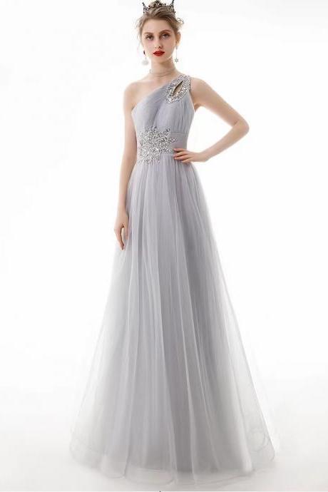 One Shoulder Evening Dress, Elegant Party Dress, Simple Bridesmaid Dress, Fairy Birthday Prom Dress,custom Made