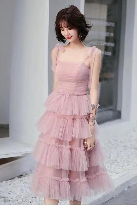 Spaghetti Strap Party Dress,pink Midi Dress,cake Birthday Dress,homecoming Dress,custom Made