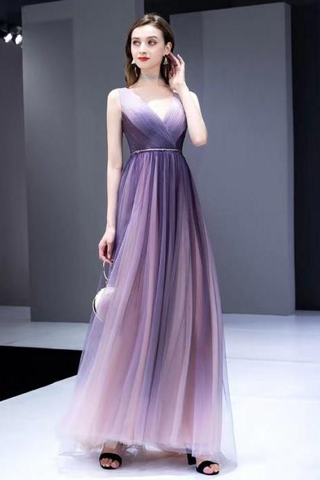Purple Starry Evening Dress, Dream Party Dress, Elegant Gradient Tulle Dress,custom Made