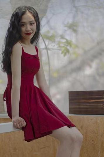 Little Red Dress, Sleeveless Pleated Halter Homecoming Dress,custom Made