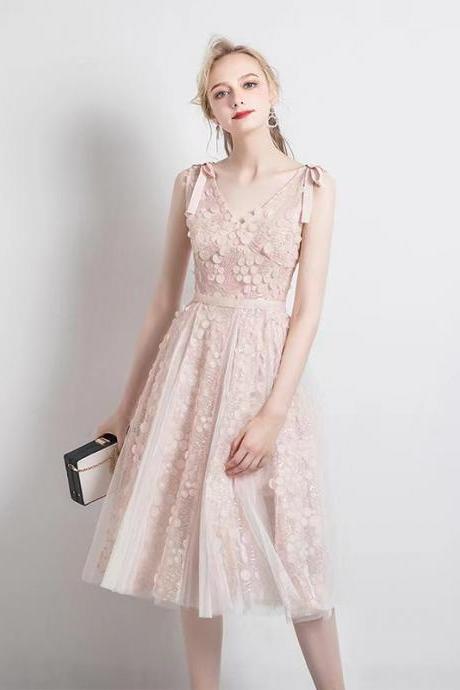 Deep V-neck Party Dress,spaghetti Strap Midi Dress, Temperament Fairy Homecoming Dress,custom Made