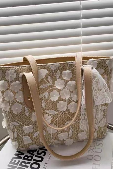 Lace flower tote bag, spring and summer, new style, high sense ,large capacity single shoulder bag