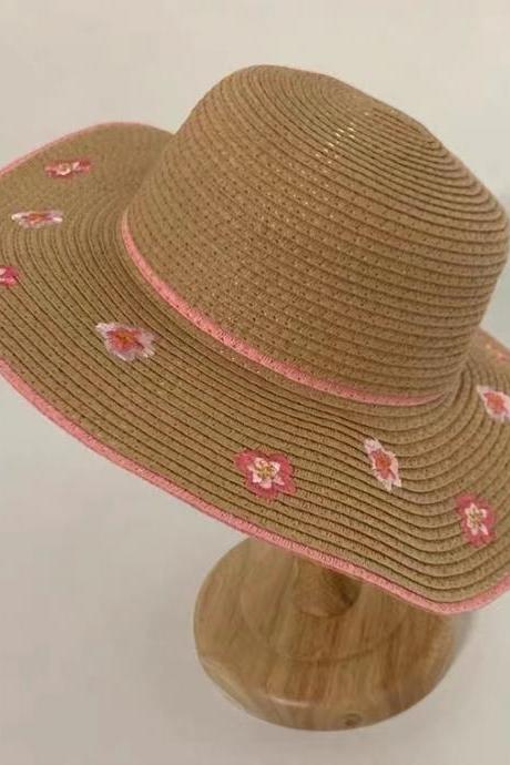 Embroidered Flowers, Portable Sunshade Hat, Versatile, Children/adults Beach Travel Hat
