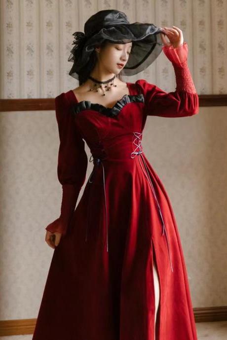Red velvet dress, new, vintage prom dress, sweet princess dress