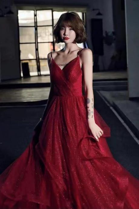 Red Prom Dress,spaghetti Strap Party Dress,sexy Evening Dress,custom Made