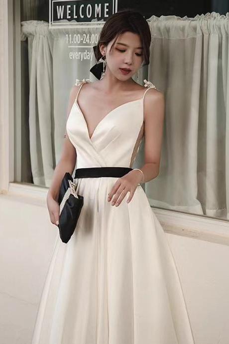 Temperament Satin Dress, White Light Luxury Dress, Spaghetti Strap Noble Dress,custom Made