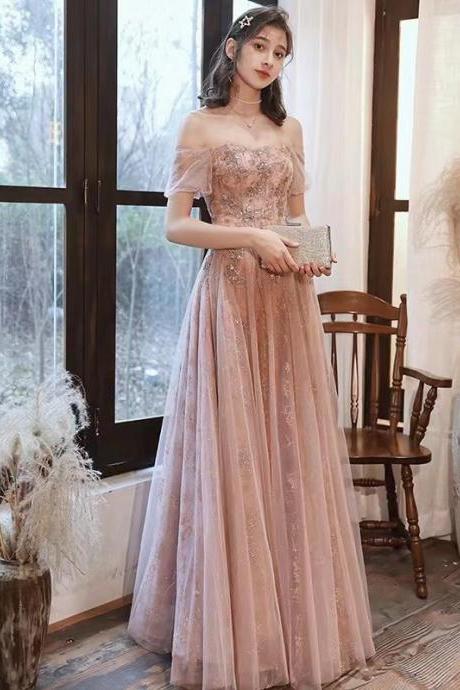 Pink prom dress,off shoulder party dress,sweet birthday dress,custom made