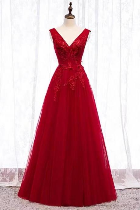 Red Prom Dress,v-neck Party Dress, Charmign Formal Dress,custom Made