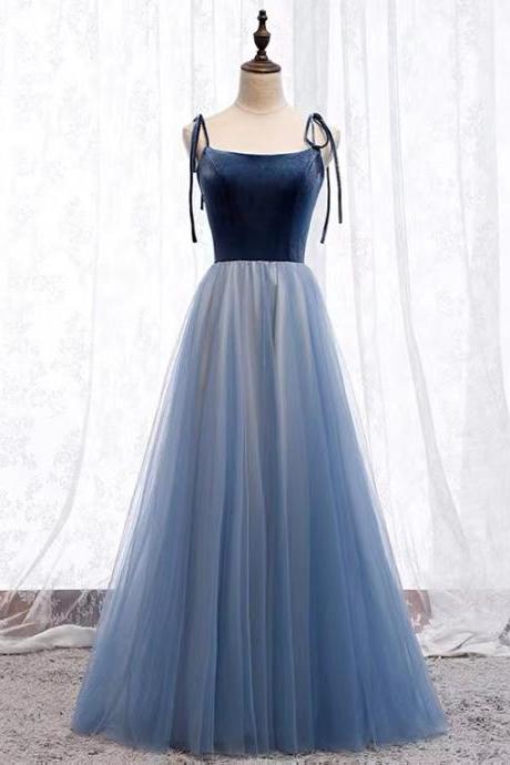Blue Prom Dress,cute Party Dress, Spaghetti Strap Bridesmaid Dress,custom Made