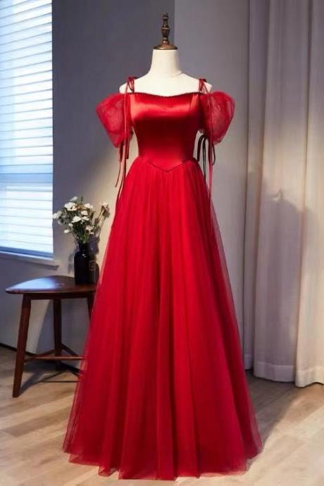 Red prom dress,chic satinant tulle party dress, off shoulder evening dress,custom made