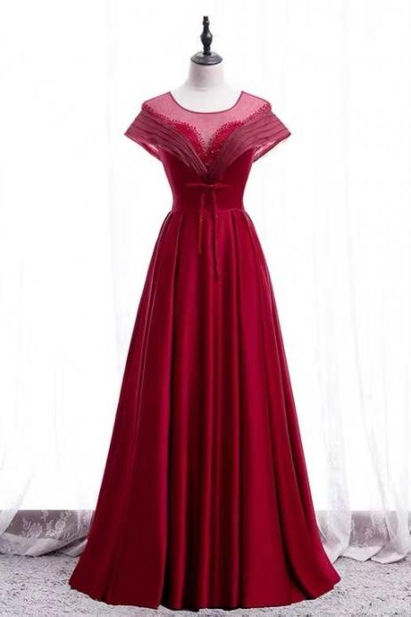 Red Prom Dress,formal Party Dress, Satin Evening Dress With Bead,custom Made