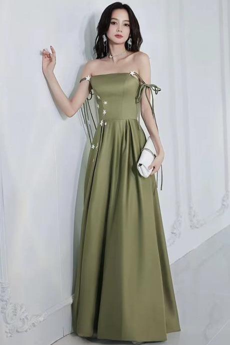 Satin Party Gown,green Evening Dress,spaghetti Strap Prom Dress,custom Made
