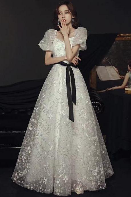 Off-the-shoulder Evening Dress, Temperament Fairy Long Shaggy Dress,white Flower Dress,custom Made