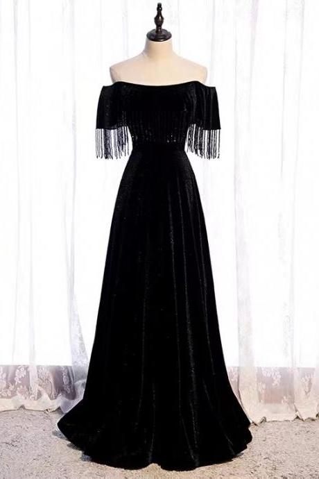 Off shoulder evening dress,sexy party dress,black prom dress,custom made