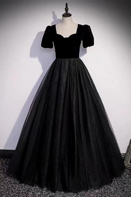 Square Neck Evening Dress,sexy Party Dress,black Ball Gown Dress,custom Made