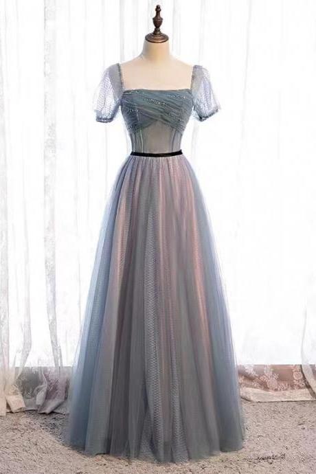 Off shoulder evening dress,fairy party dress,blue prom dress,custom made