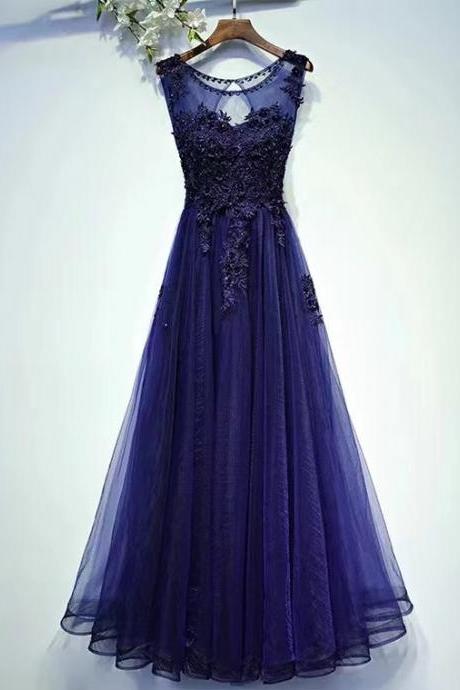 O-neck Evening Dress,sexy Party Dress,navy Blue Prom Dress,custom Made
