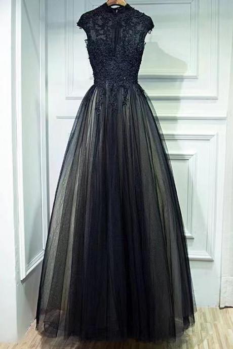Black Evening Dress,high Neck Prom Dress,elegnt Formal Dress,custom Made