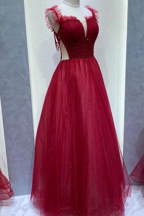 Red Evening Dress,charming Party Dress,spaghetti Strap Prom Dress,custom Made