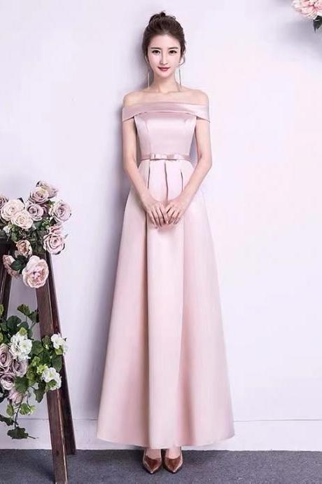 Pink Evening Dress,off Shoulder Prom Dress,satin Party Dress,custom Made
