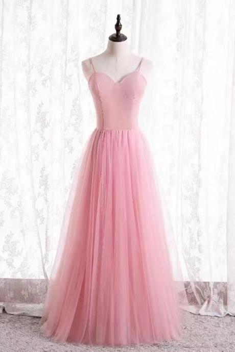 Spaghetti strap evening dress,sexy party dress,pink prom dress,custom made