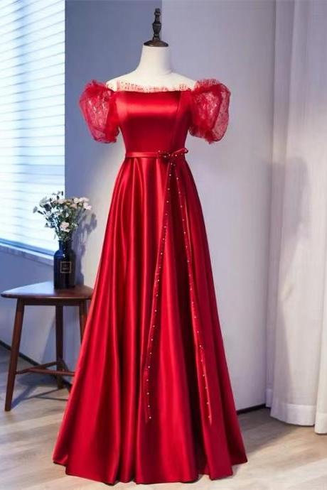 Red Evening Dress,off Shoulder Prom Dress,satin Party Dress,custom Made