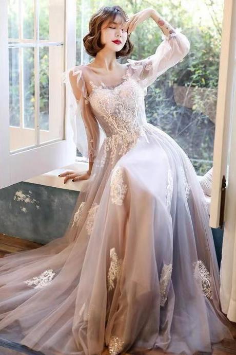 Pink Bridesmaid Dress, Long Sleeve Birthday Dress, Fairy Applique Dress,custom Made