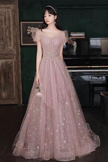 Bubble Sleeve Evening Dress, Temperamental Pink Fairy Party Dress,custom Made