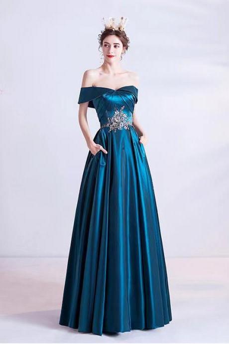 Off-the-shoulder Evening Dress, Phantom Blue Prom Dress,custom Made