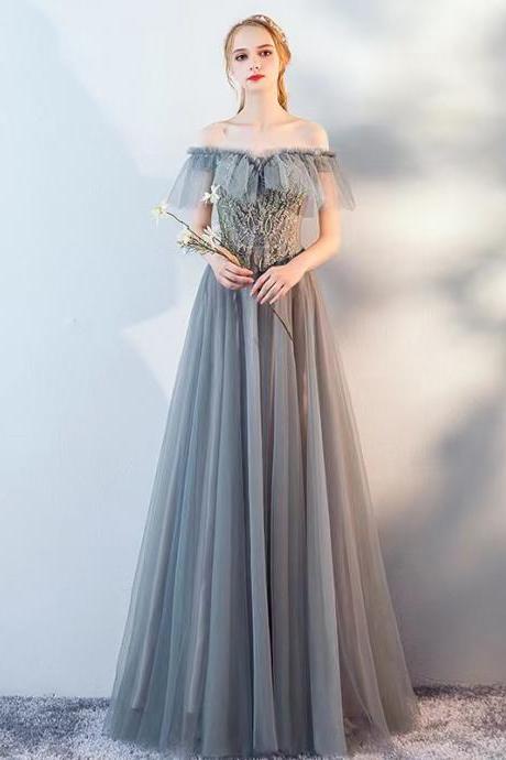 Gray Party Dresses, Off Shoulder Prom Dresses,fairy Bridesmaid Dress,custom Made
