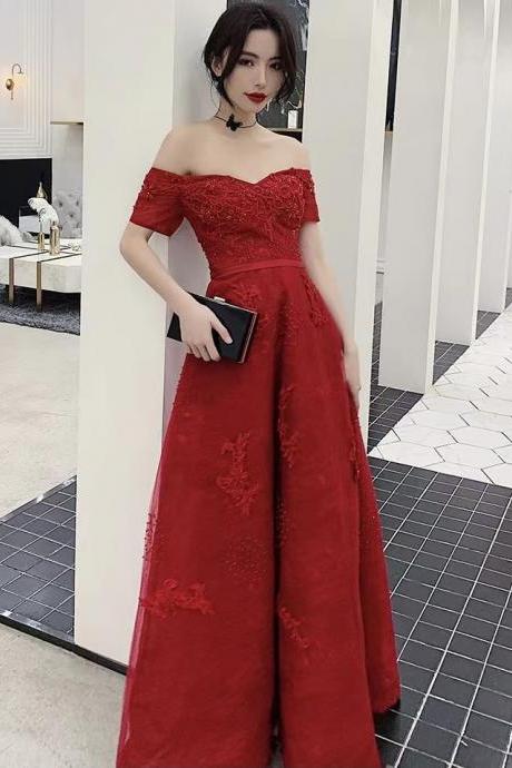 Red Evening Dress, Off Shoulder Prom Dress, Charming Lace Party Dress,custom Made