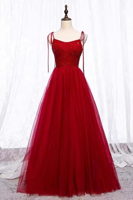 Long Red Birthday Party Dress, Sexy Evening Dress With Straps,custom Made