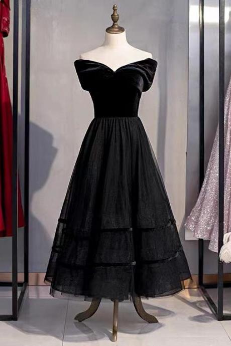 Black midi dress, off-shoulder birthday dress,custom made