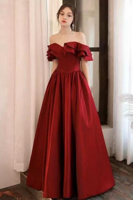Red Satin Evening Dress, Off-shoulder Prom Dress,custom Made