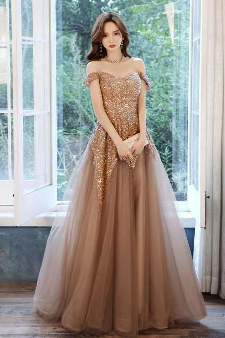 Gold Quality Evening Dress, , Sequins Prom Dress,custom Made