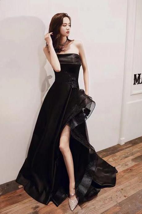 Sexy Birthday Dress, Strapless Prom Dress, Slit Black Party Dress,custom Made