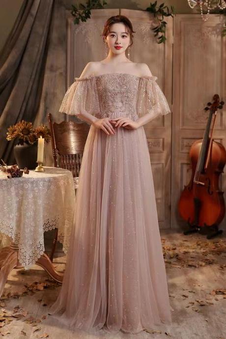 Elegant Evening Dress, Pink Party Dress, Off-shoulder Bridesmaid Dress,custom Made