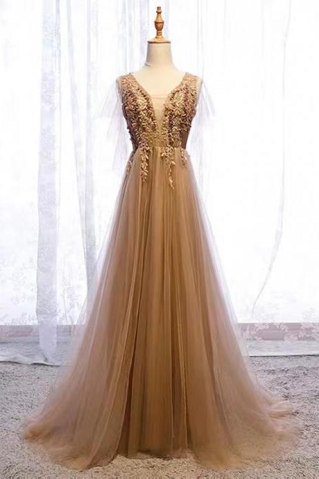 Fairy Prom Dress, Champagbe Birthday Dress, V-neck Party Dress,custom Made