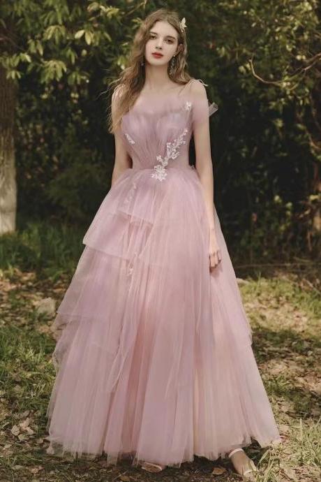 Fairy Birthday Dress, Temperament Long Pink Dress, Spaghetti Strap Party Dress,custom Made