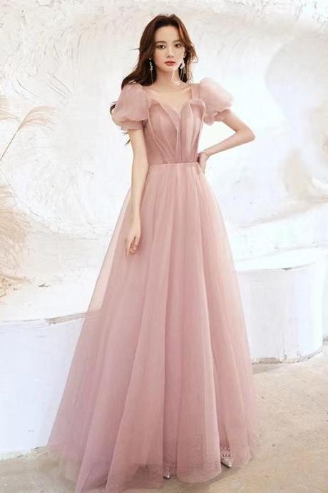 Temperament Pink Dress, Bubble Sleeve Princess Dress, Pink Sweet Dress,custom Made