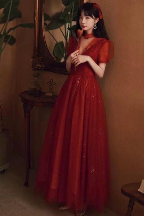 High neck prom dress, red evening dress, student birthda party dress,custom made