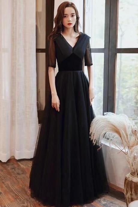 V-neck Prom Dress,black Evening Dress,custom Made