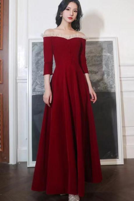 V-neck Prom Dress,red Evening Dress, Chic Off Shoulder Party Dress,custom Made