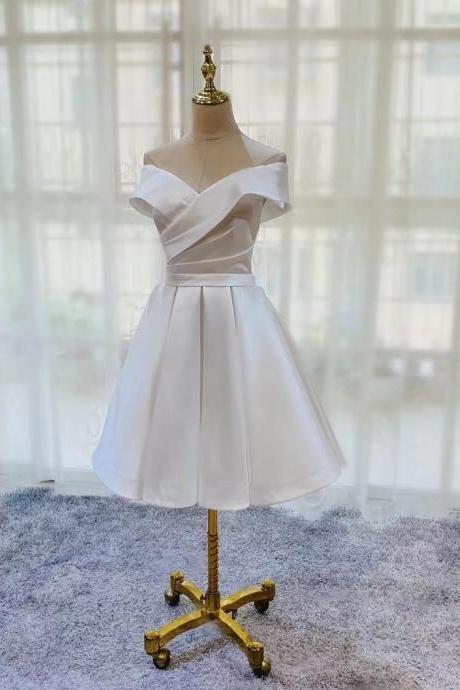White Evening Dress , Satin Party Dress, Off Shoulder Homecoming Dress ,custom Made