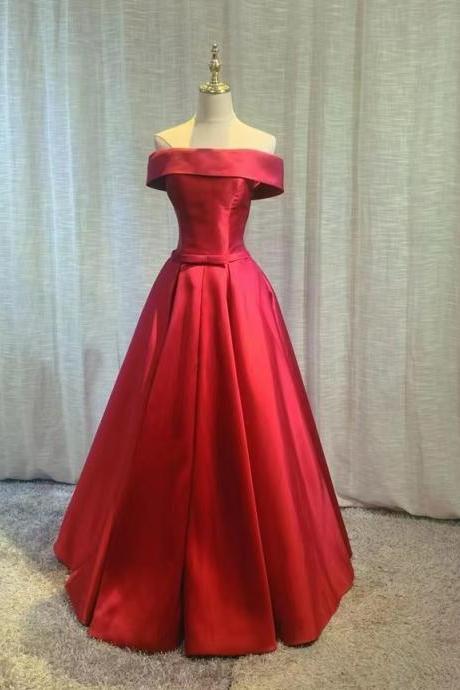 Red/pink Evening Dress , Satin Prom Dress, Off Shoulder Formal Dress ,custom Made
