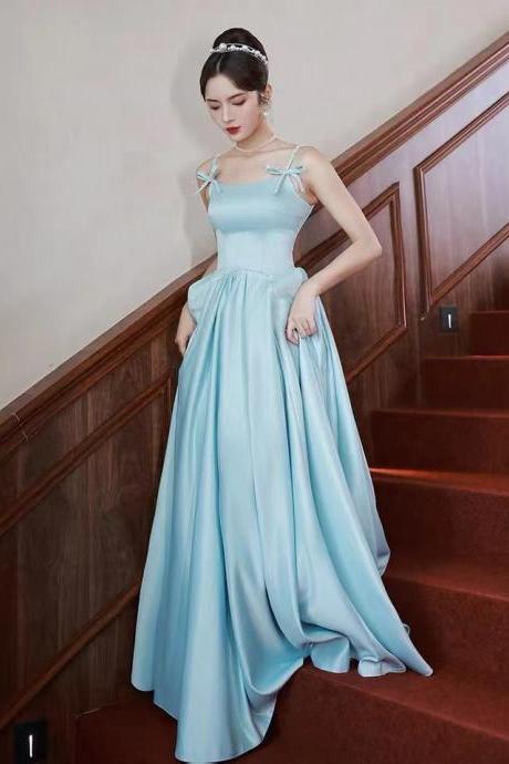 Blue Evening Dress, Cute Party Dress, Fairy Satin Prom Dress ,custom Made