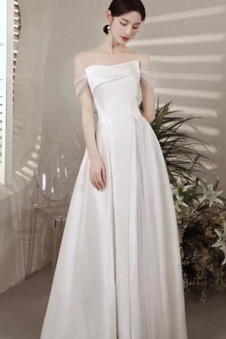 Satin White Evening Dress, Off Shoulder Simple Temperament Prom Dress,custom Made